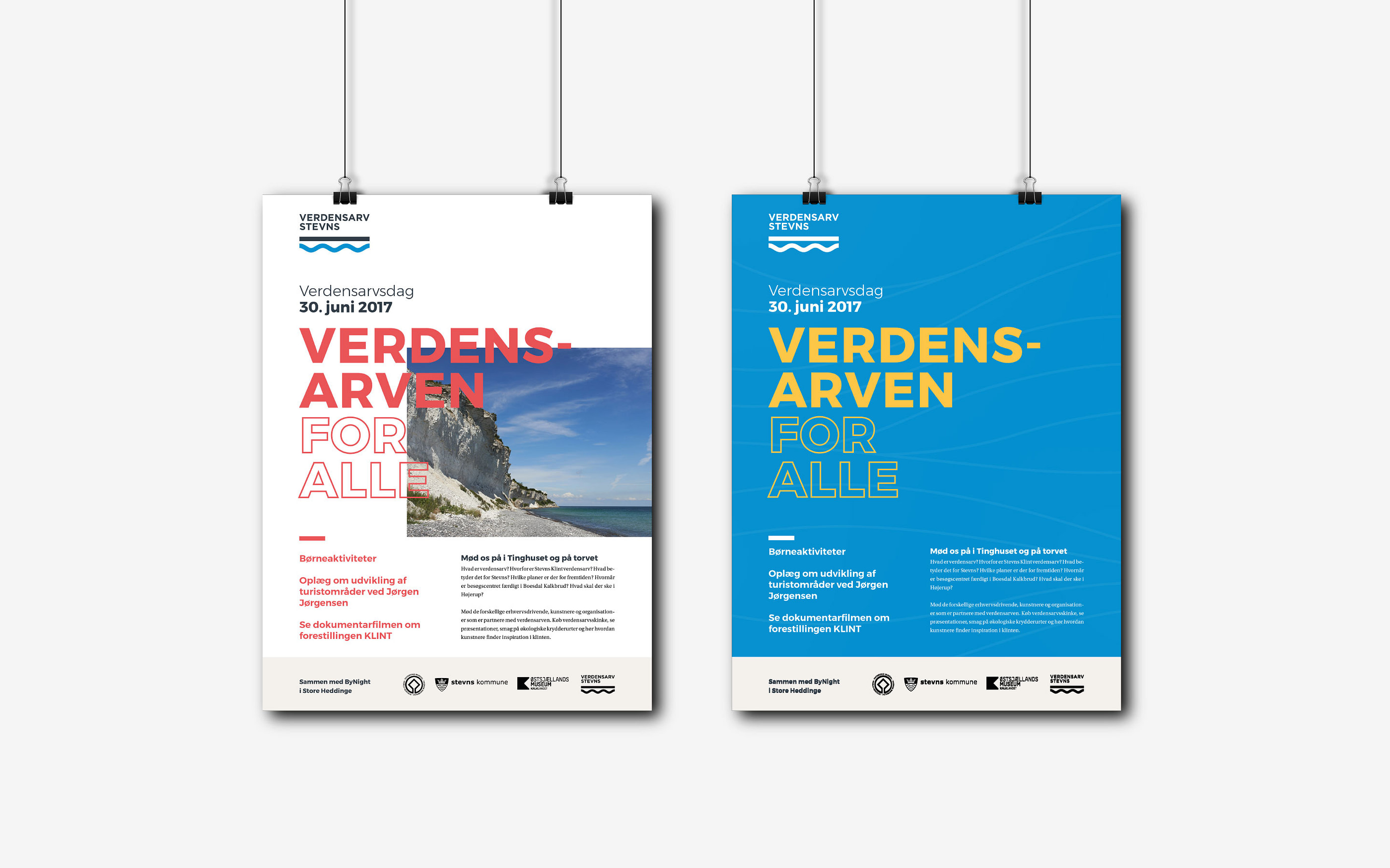 Plakater som del af designmanual for Verdensarv Stevns